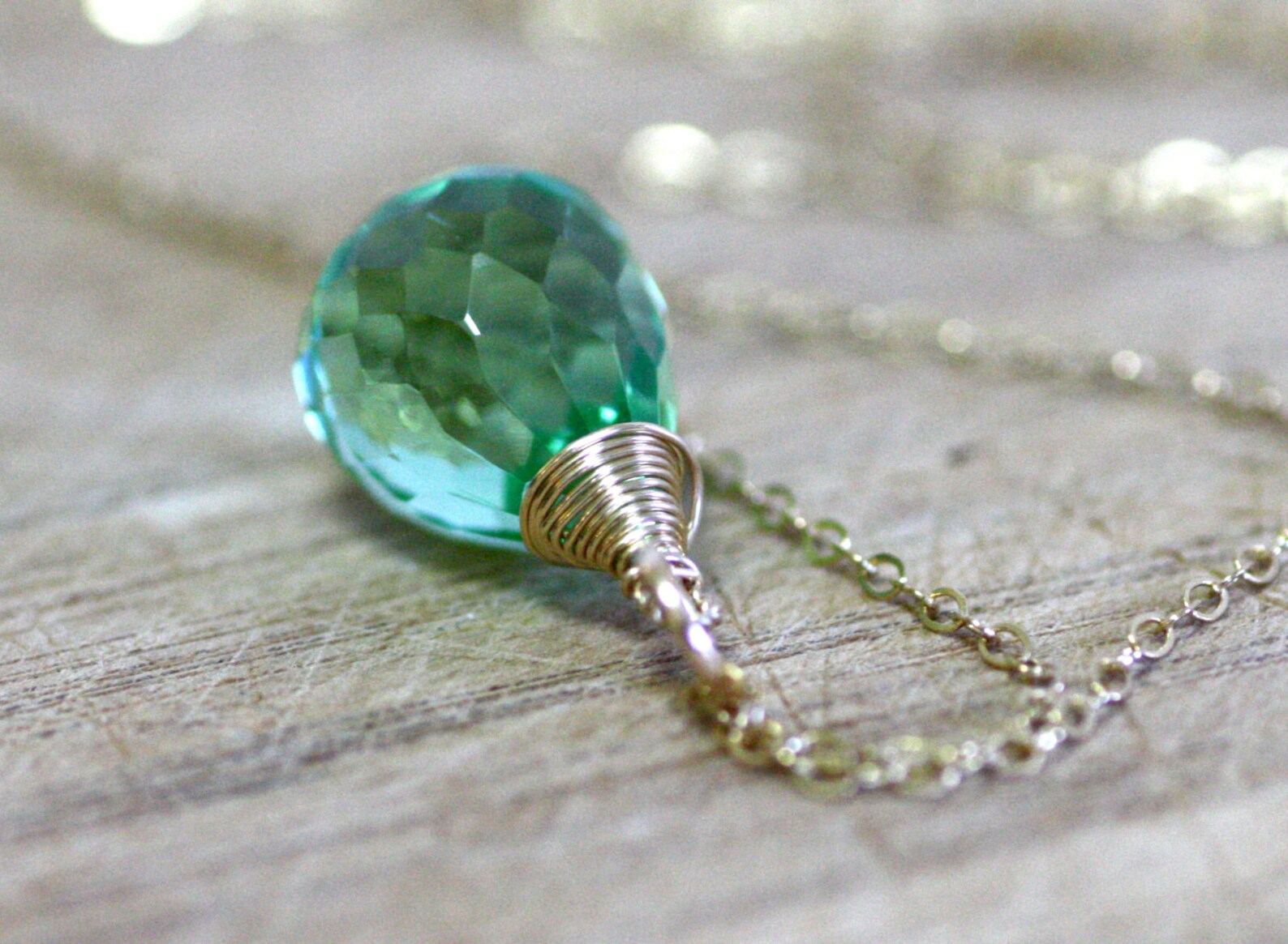 Lab Made Wire Wrapped Seafoam Grüner Turmalin Anhänger 14K | Etsy