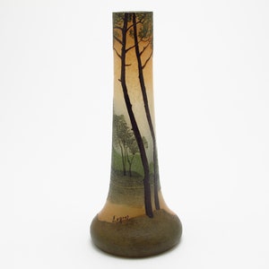Signed 6 1/4&quot; Legras French Cameo Vase With Wooded Landscape Scene France Excellent Condition