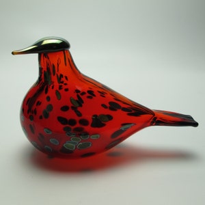 Vintage Signed  O. Toikka Nuutajarvi Iittala Original Sticker &quot;Ruby Red&quot; Blown Art Glass Bird XLNT