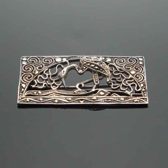Vintage Sterling Silver Rectangular Marcasite Bro… - image 3