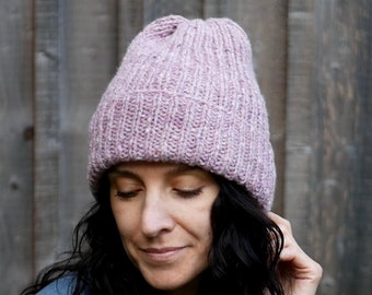 Hand Knit Merino Wool Beanie - Women's Tweed Hat