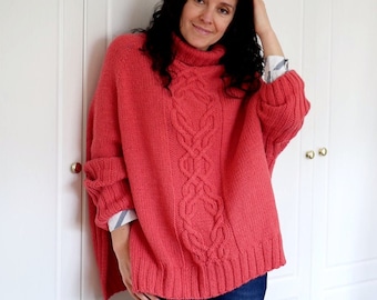 Knit Poncho for Women - Alpaca Poncho - Poncho With Sleeves - Aran Sweater