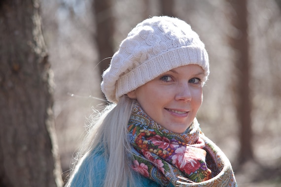 Women's White Wool Knit Beret / White 