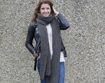 Women's hand knit extra long scarf / Women's scarf / Very long scarf / Wool knit scarf / Brown scarf