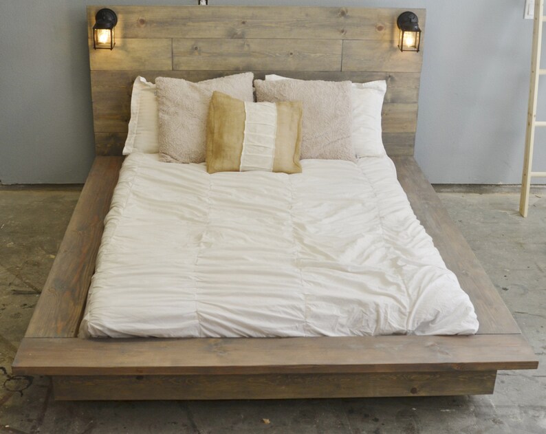 Floating Wood Platform Bed frame with Lighted | Etsy
