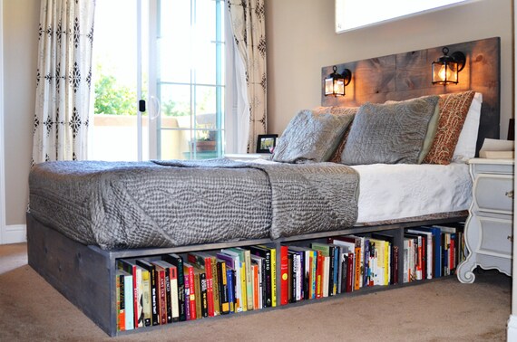 Items Similar To Wood Platform Bed With Headboard And Bookshelf