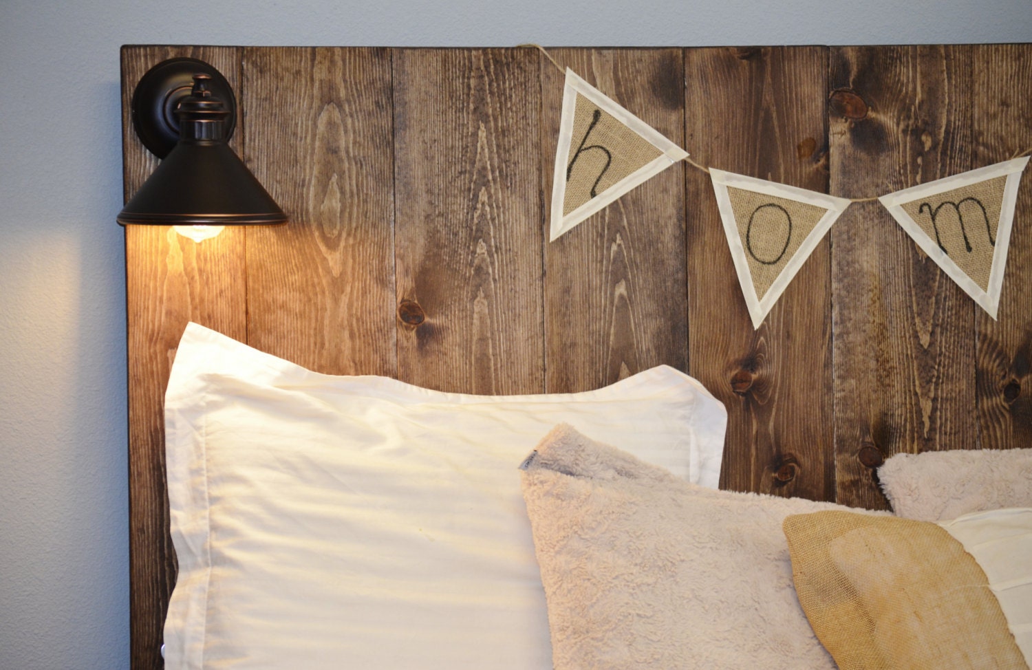 Rustic Vertical Grain Wood Headboard with lighting Etsy
