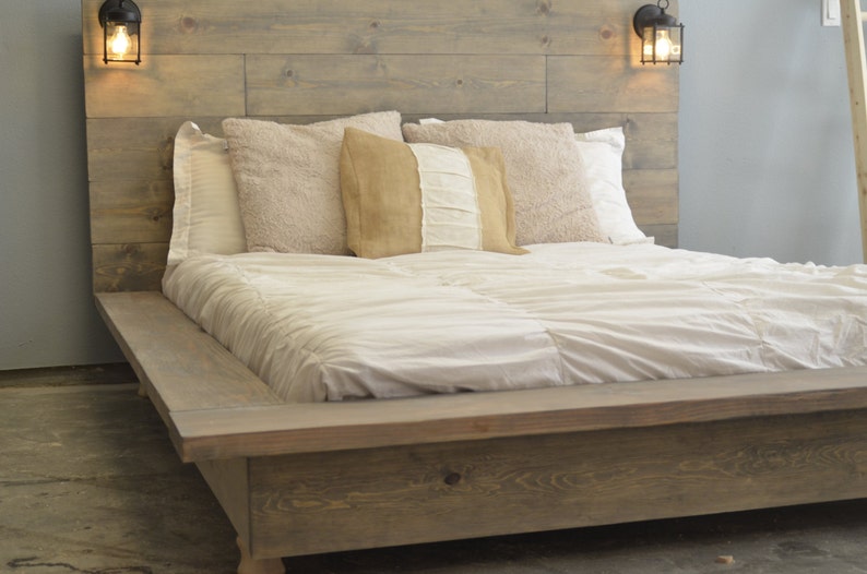Floating Wood Platform Bed Frame With Lighted Image 0