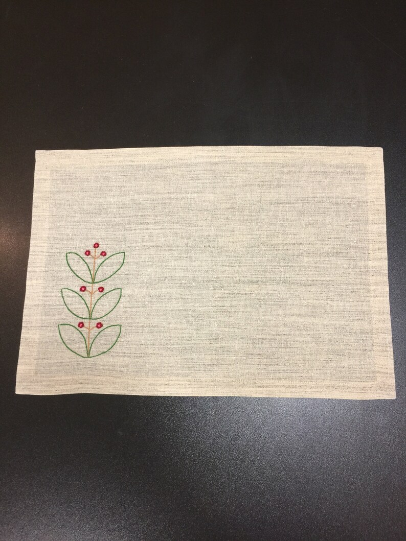 Linen Placemats Hand Embroidered Placemats Set 3 Botanic Etsy España