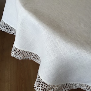 Tablecloth Round Linen White Lace Oval Tablecloth