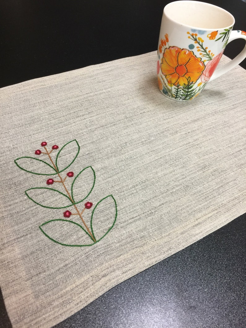 Linen Placemats Hand Embroidered Placemats Set 3 Botanic Etsy España