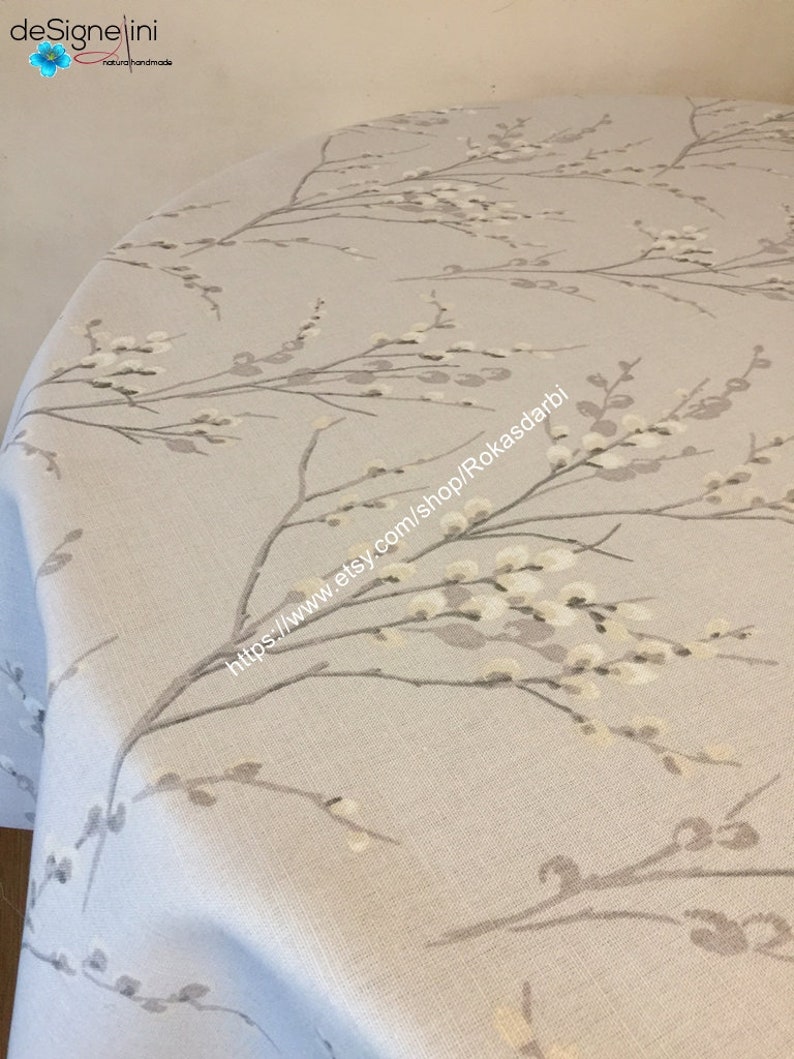 Tablecloth Table Linen Round Tablecloth Oval Tablecloth Beige Grey Color Tabletop Laura Ashley Pussy Willow