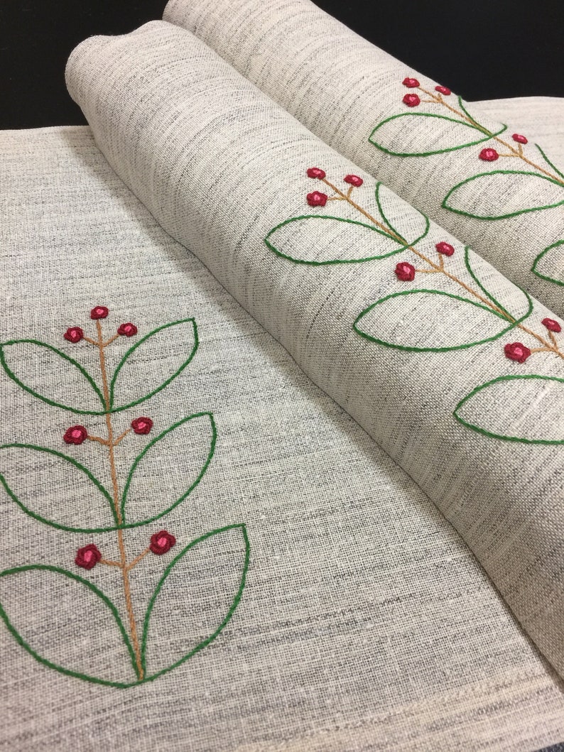 Linen Placemats Hand Embroidered Placemats Set 3 Botanic Etsy España