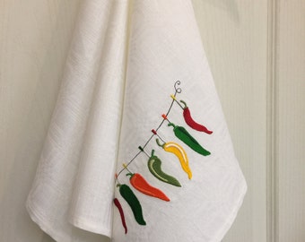 Tea Towel Linen Cotton Dish Towel Embroidery Kitchen Towel Kitchen Decoration Chilli
