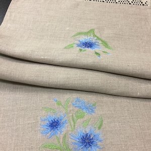 Linen Table Runner Linen Lace Embroidery Organic Grey Table Runner Cornflower