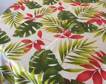 Round Tablecloth Oval Square Rectangle Tropical Leaves Pattern Red Green Leaves On Grey Modern Tablecloth