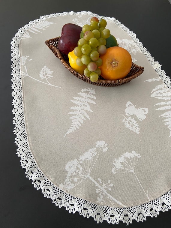 Ovale Tischwäsche Ovales Deckchen Baumwolle Tischset Spitze Beige Mittelstück Tischdecke Ovaler Tischläufer