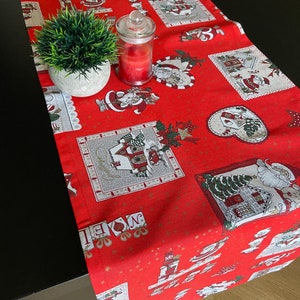 Red Christmas table runner Cotton Christmas table linen 64 inches