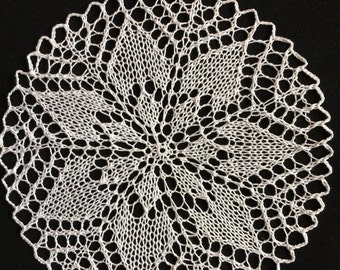 Linen Lace Knit Doily Round White Handmade