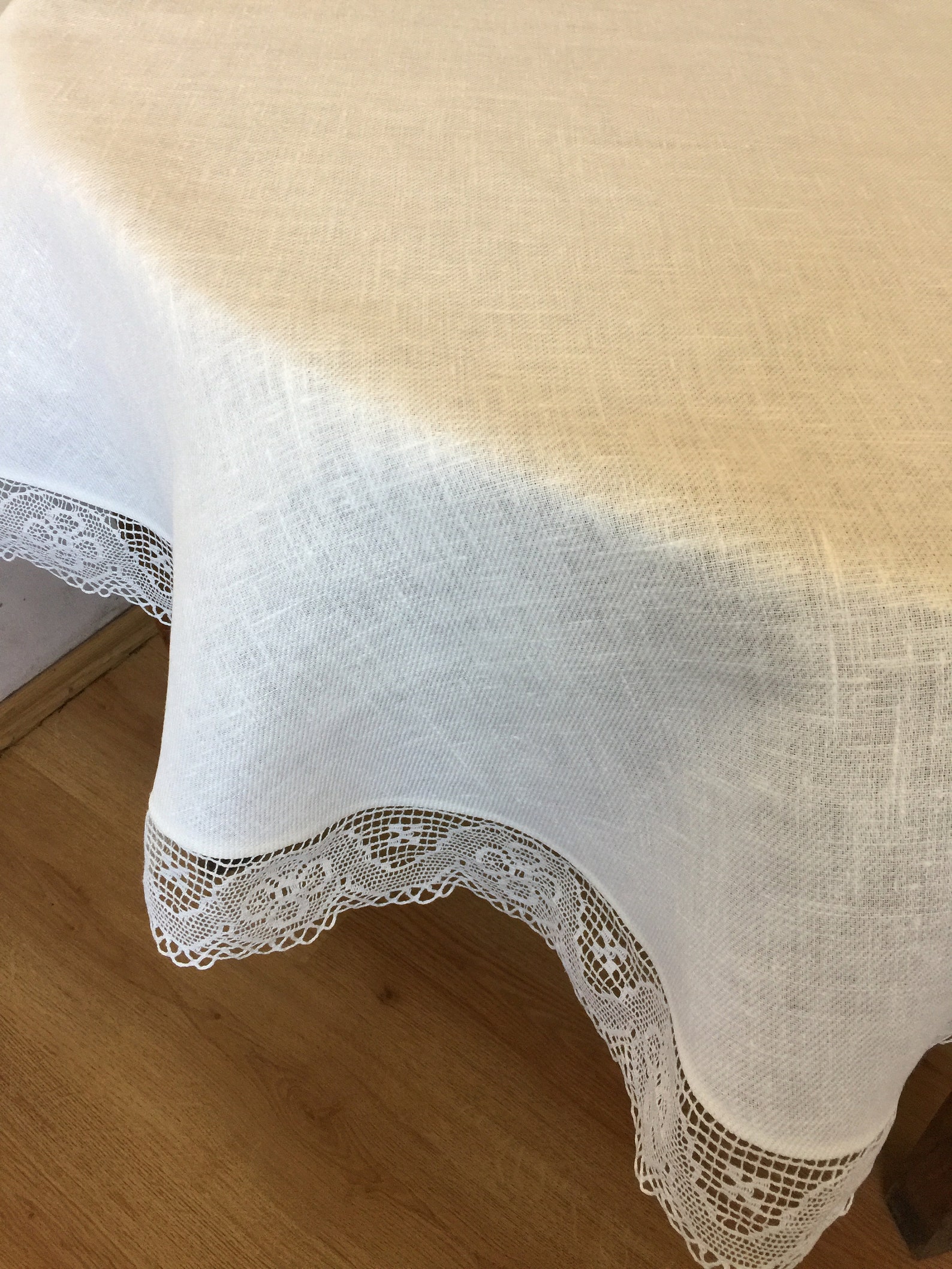 Round Tablecloth Linen Lace Natural Grey OR White Flax Oval Etsy