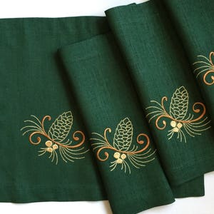 Linen Placemats Set of 4 Table Linen Table Top Fabric Placemats Green Embroidered Christmas Gift