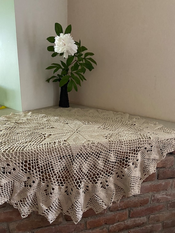 Beige Baumwolle gehäkelte kleine Zoll Tischdecke 45 Style Deckchen runde Vintage