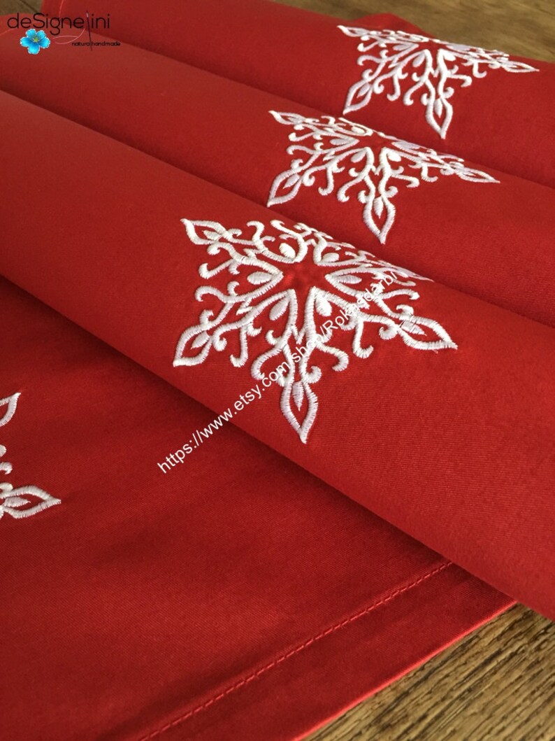Christmas Placemats Red Embroidered Placemats Cotton Fabric Etsy