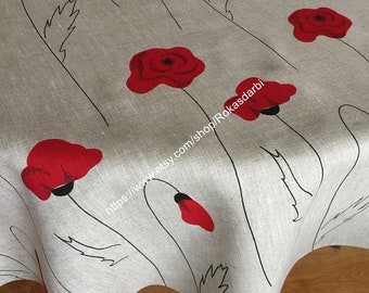 Tablecloth Round Oval Square Rectangle Linen Tablecloth Gift Custom Natural Tablecloth Poppies Pattern