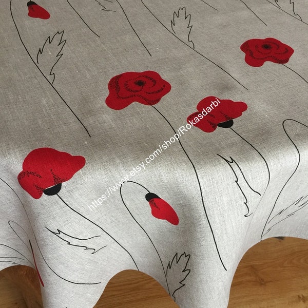 Nappe ronde ovale carrée rectangle lin cadeau nappe naturelle personnalisée motif coquelicots