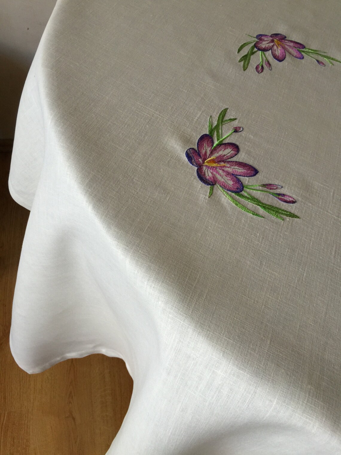 Linen Tablecloth Embroidery Ivory Tabletop Gift Etsy