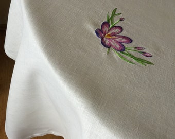 Linneduk Broderad duk Elfenben Bordsskiva Gåva