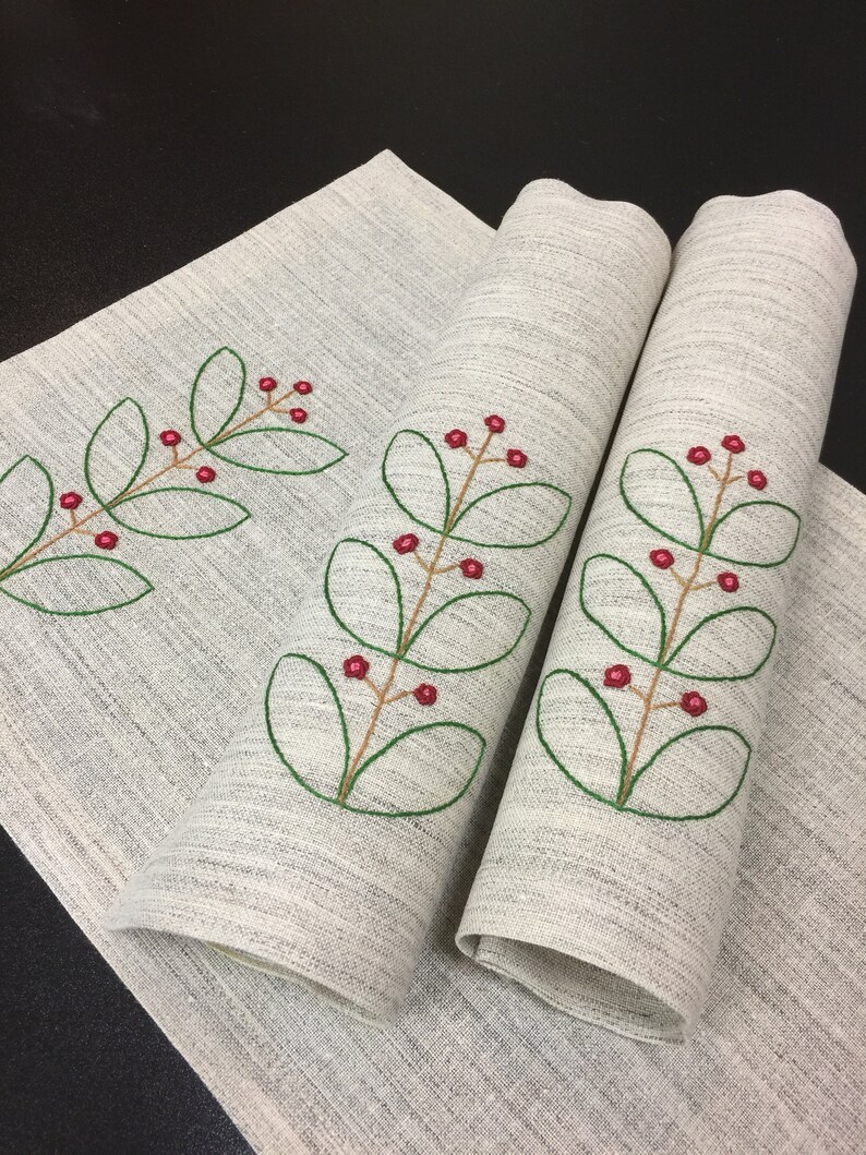 Linen Placemats Hand Embroidered Placemats Set 3 Botanic Etsy España