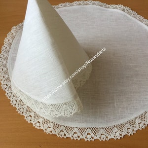 Round Linen Placemats Linen Lace White Centrepiece Set Doily Table Mats