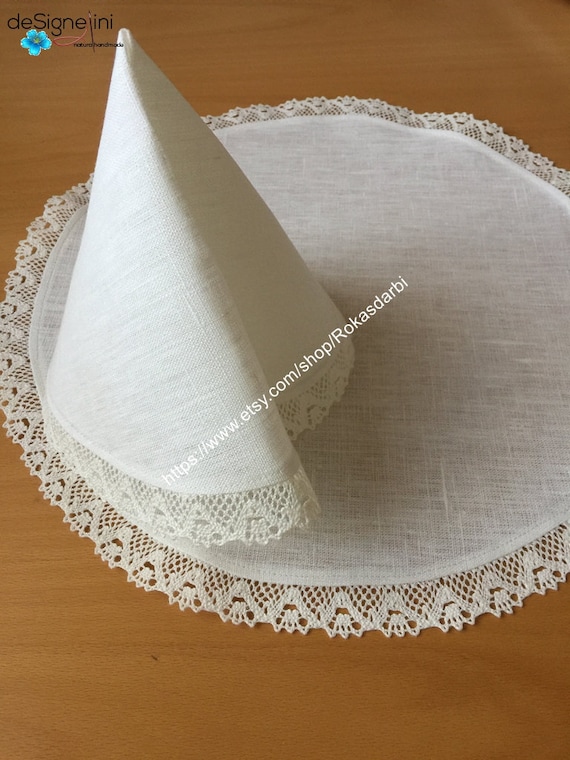 Round Linen Placemats Lace White Centrepiece Set 2 Doily Denmark Round Linen Placemats Lace White, Round Linen Placemats