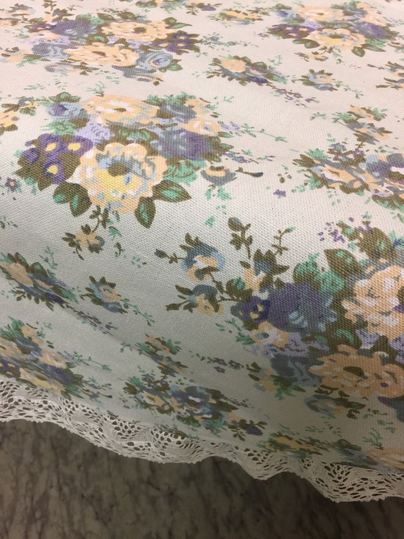 Round Tablecloth Roses Shabby Chic Retro Style Cotton Tablecloth Light Blue
