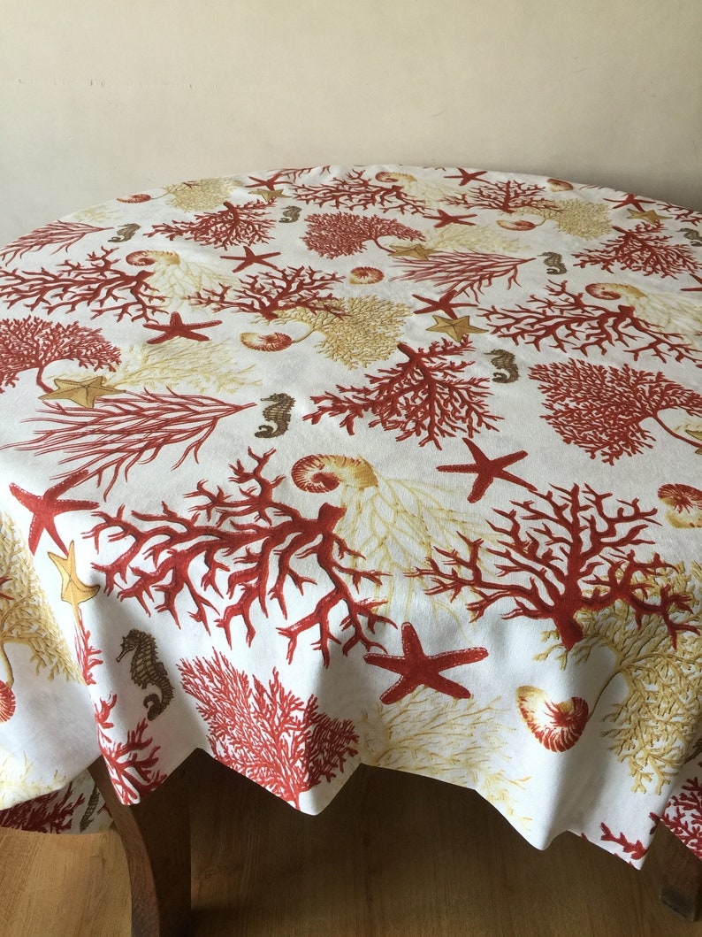 Round Tablecloth Oval Square Rectangle Cotton Tablecloth Underwater Kingdom Pattern 70 inches