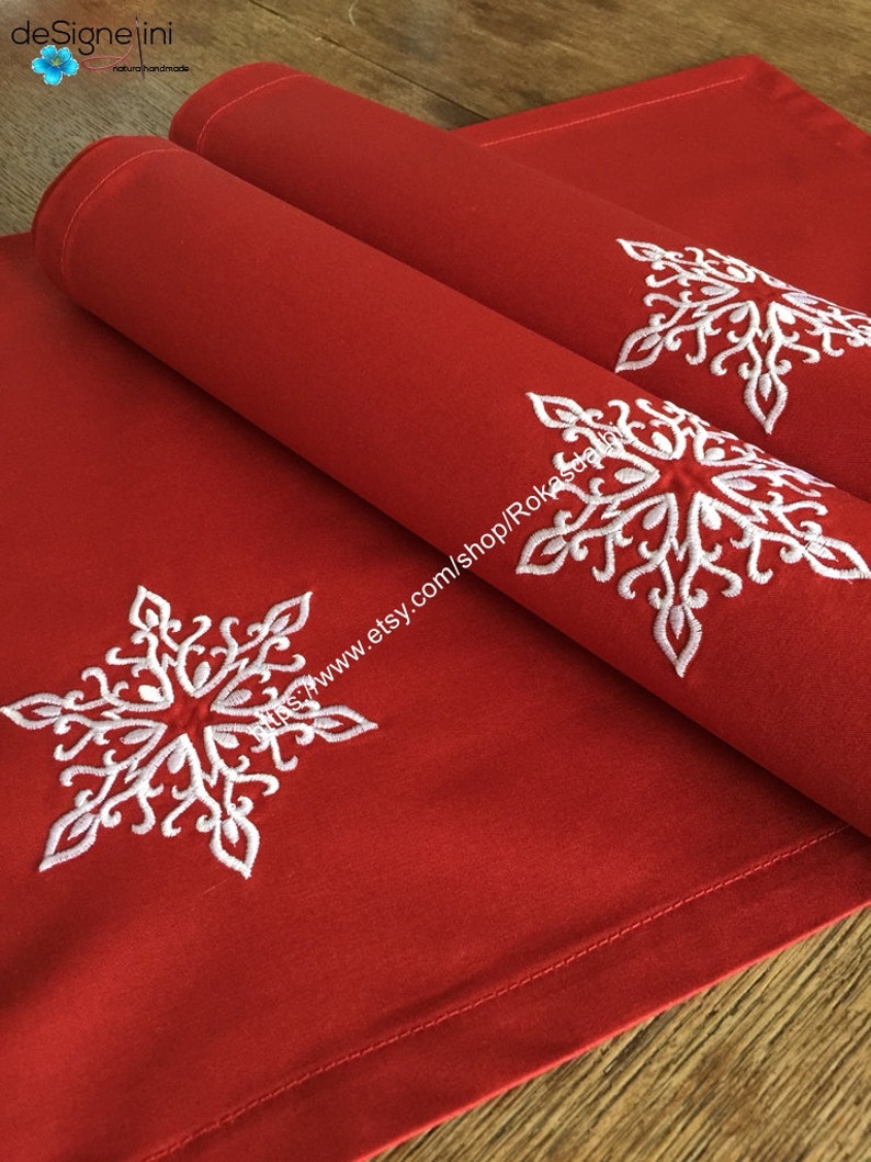 Christmas Placemats Red Embroidered Placemats Cotton Fabric Etsy