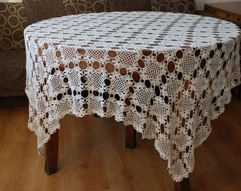 Crocheted Tablecloth Linen Tablecloth Crochet Lace Square Linen Tablecloth