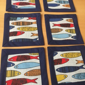 Mug Rug Fishes Pattern Coasters Cotton Fabric Coasters 2 Layer Coasters