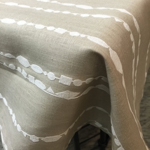 Linen Tablecloth Print Fabric Beige White  Rectangular Tablecloth