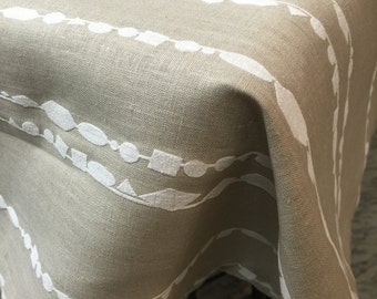 Linen Tablecloth Print Fabric Beige White  Rectangular Tablecloth