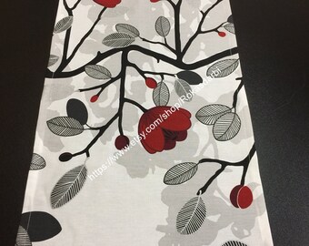 Cotton Table Runner Red Magnolia On White Table Linen Blue Pink Orange Purple Magnolia
