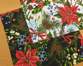 Christmas Cloth Napkins Cotton Poinsettia On White or Black Reusable