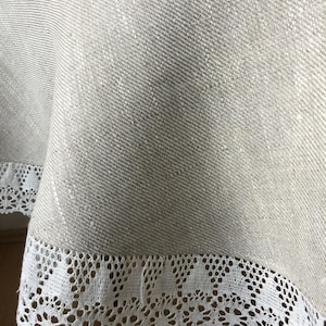 Linen Tablecloth Round Tablecloth Linen Lace Grey Rustic Tablecloth 66 inches