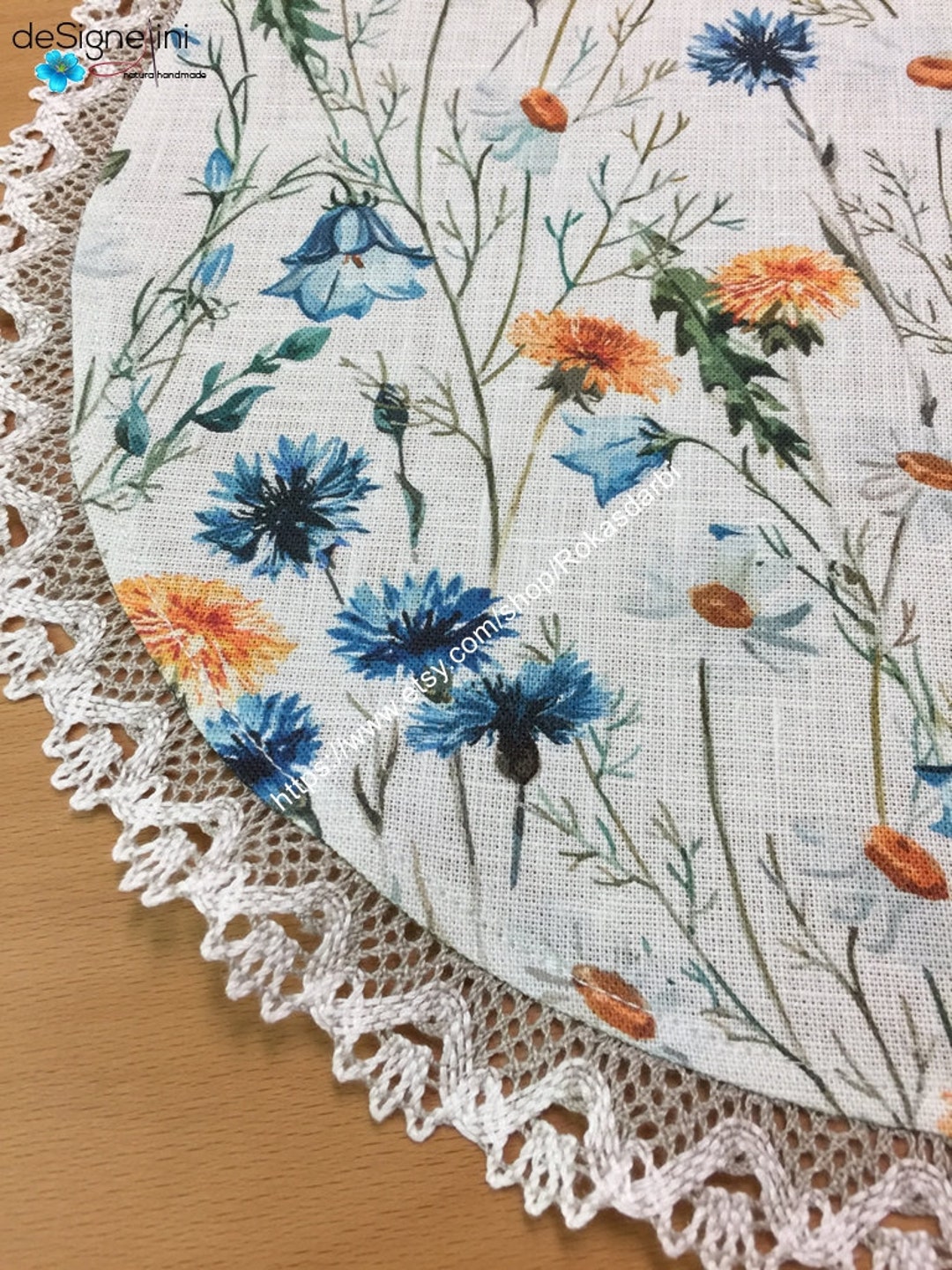 Round Linen Placemats Lace Set 4 Meadow Summer Floral Table Mats - Etsy