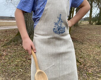 Full Apron Pure Linen Natural Embroidered Linen Apron Chef apron Man apron Women apron