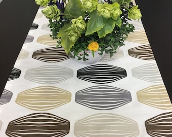 Table Runner Grey Brown Geometric On White Table Runner Cotton Table Linen 57 inches