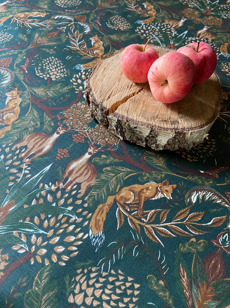 Tablecloth Round fall tablecloth Oval deer fox tablecloth Rectangle Cotton acrylic coated table linen Table runner image 3