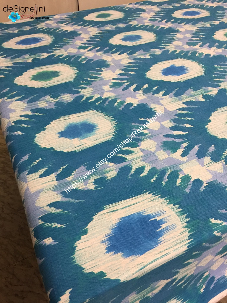 Tablecloth Cotton Round Square Oval Rectangle  Turquoise Blue White Color Tablecloth