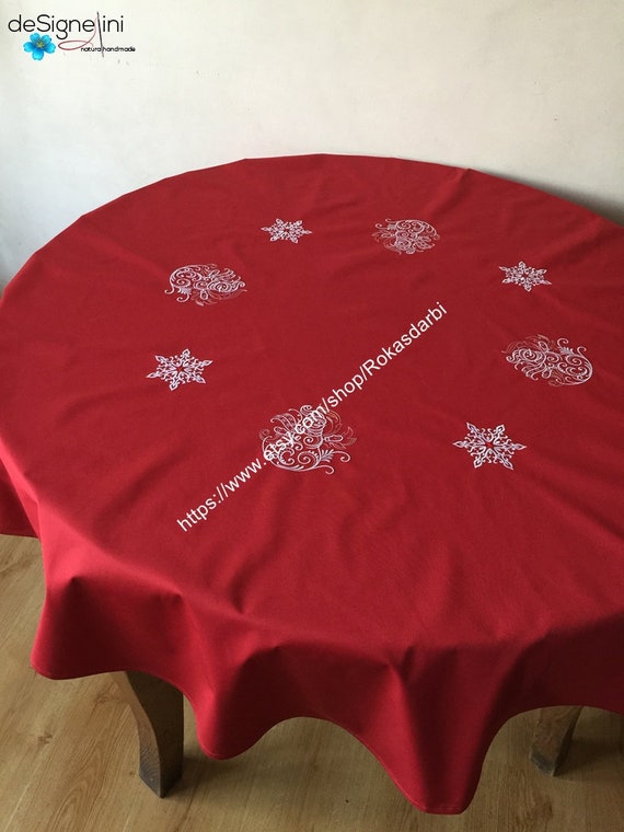 naam Groenland oplichterij Rood kerst tafelkleed geborduurd katoenen stof rond tafelkleed - Etsy België
